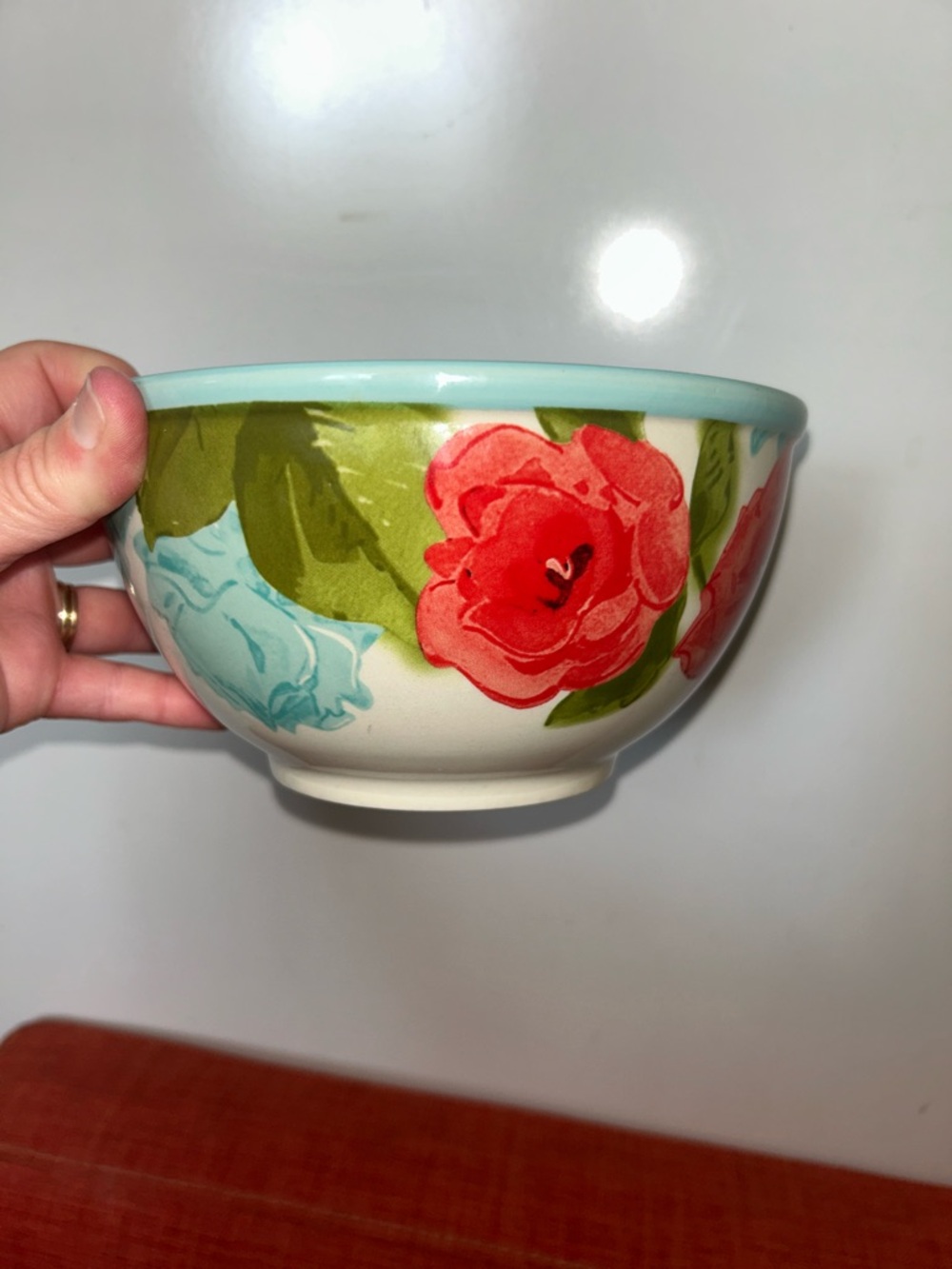 The Pioneer Woman Floral Ceramic Bowl in Aqua, Red and Olive